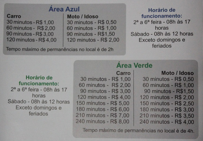 Confira as tabelas de preços da Zona Azul - Foto: Jornal da Nova