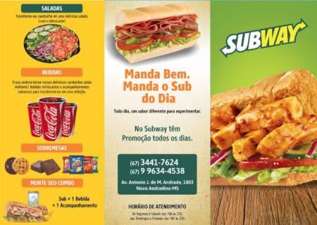 Subway Nova Andradina agora com disk entrega