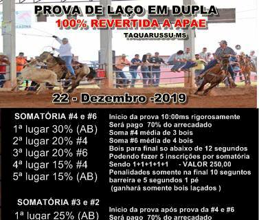 Taquarussu sediará Prova de Laço em Dupla em prol da Apae