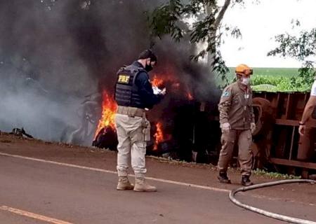 Bombeiro é atropelado enquanto controlava incêndio em um caminhão em Fátima do Sul