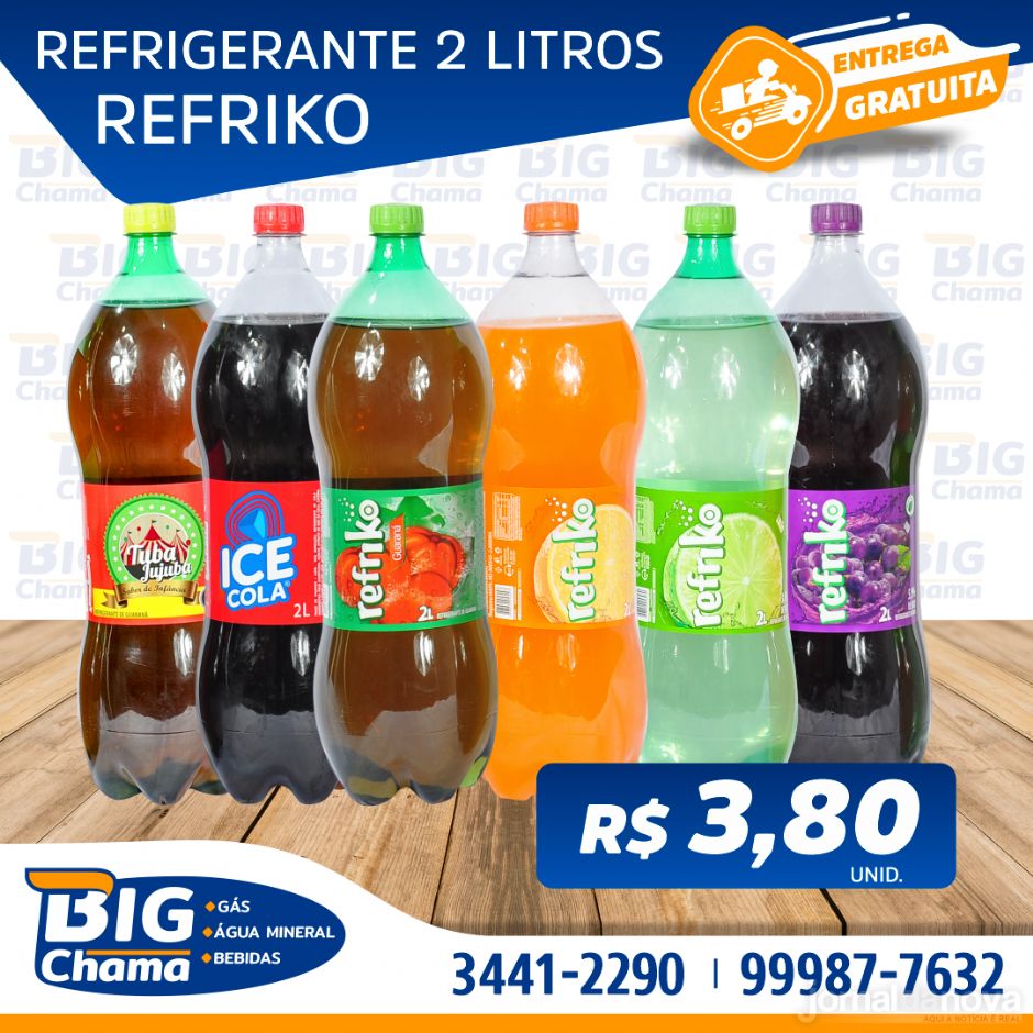 Delivery on-line gratuito e rápido somente no Big Chama ''Gás, Água Mineral e Bebidas''