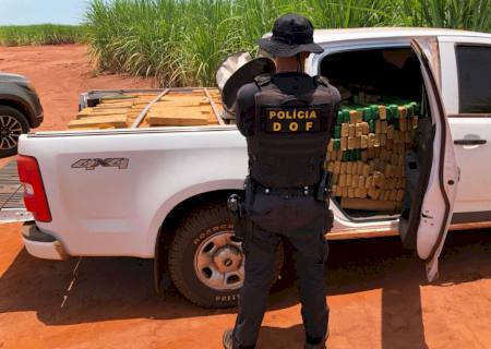 Vídeo: Após fuga, traficante abandona caminhonete furtada com 1,2 ton de maconha em Nova Alvorada do Sul