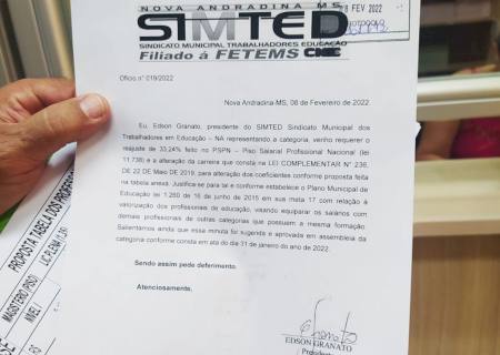 Simted Nova Andradina pede apoio dos vereadores para aprovação do reajuste salarial de 33,24%