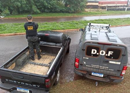 DOF apreende maconha e cocaína em fundo falso de caminhonete em Ponta Porã
