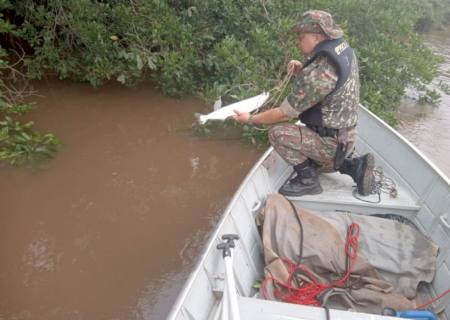 Polícia Ambiental de Batayporã fiscaliza 72 pescadores e apreende petrechos ilegais de pesca no rio Ivinhema