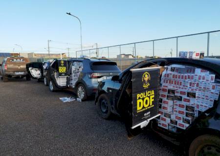 DOF apreende comboio de carros carregados com cigarros contrabandeados em Ponta Porã