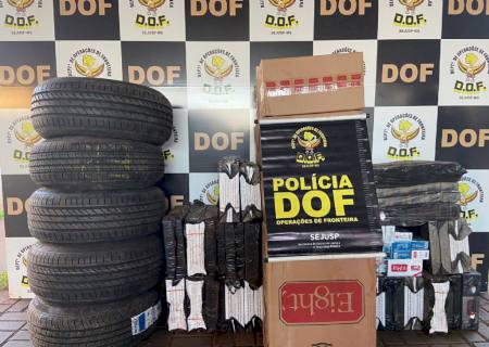 Carga de cigarros e pneus avaliada em R$ 50 mil é apreendida pelo DOF em Dourados