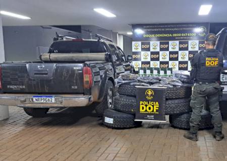 Veículos que seguiam com pneus ilegais para Capital são interceptados pelo DOF em Ponta Porã