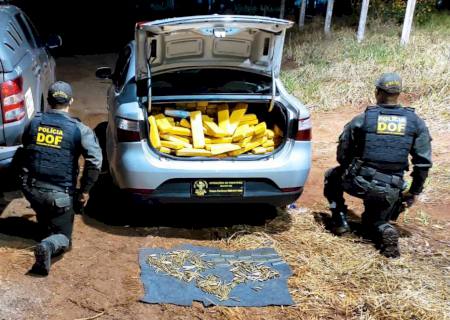 Carro é apreendido com 400 quilos de maconha e munições de grosso calibre em Ponta Porã