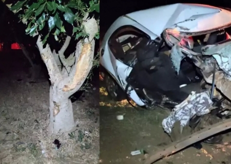 Motorista bate carro em árvore e esposa e filha de 9 anos morrem em Amambai
