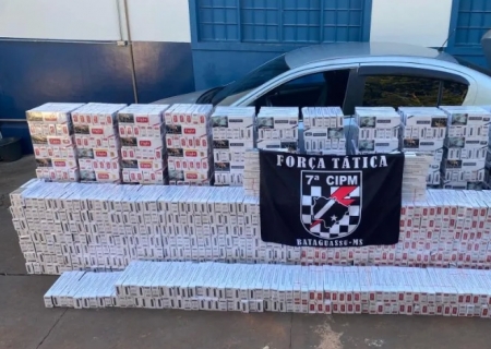 Após longa perseguição, Força Tática de Bataguassu apreende carro carregado com cigarros no Assentamento Aldeia