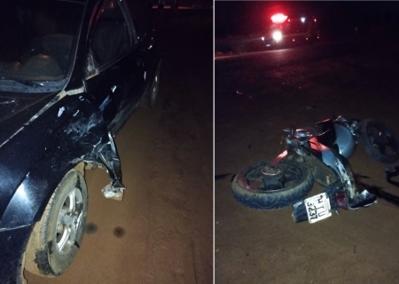 Batida entre carro e moto deixa um ferido na MS-141 em Ivinhema
