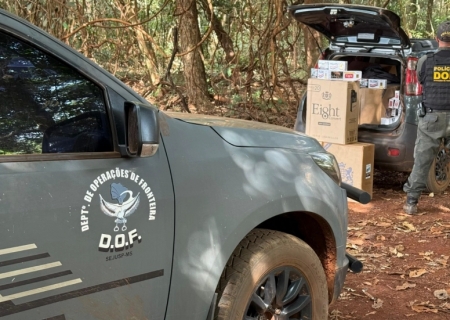 DOF apreende veículo carregado de cigarro em meio a uma mata em Laguna Carapã