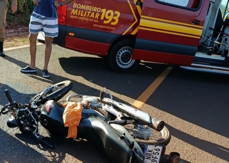 Colisão entre moto e máquina agrícola deixa um ferido na MS-141 em Ivinhema