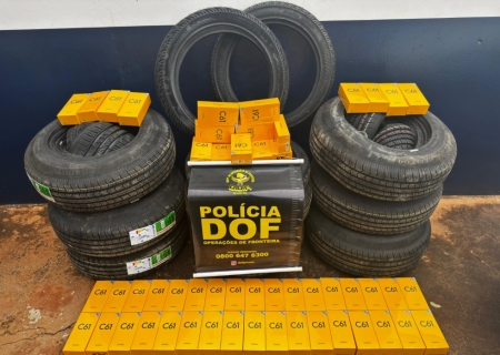 Dupla é flagrada com veículo cheio de celulares e pneus contrabandeados em Laguna Caarapã