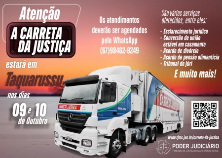 Carreta da Justiça atenderá a população de Taquarussu nesta quinta e sexta-feira