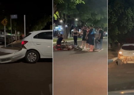 Motociclista fica ferido após colisão com carro na Moura Andrade