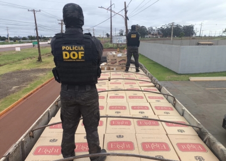 DOF apreende carga milionária de cigarros e pneus que seria entregue em Nova Andradina