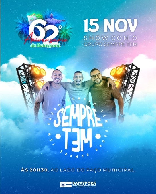 Batayporã celebra 62 anos com programação especial e show do grupo Sempre Tem