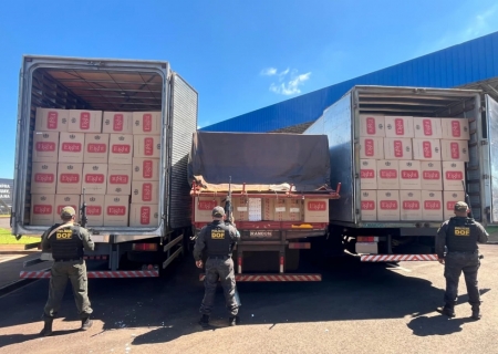 DOF apreende três caminhões com R$ 3 milhões em cigarros contrabandeados