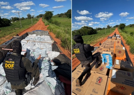 DOF apreende caminhões e carro carregados com cigarros e agrotóxicos em Mundo Novo
