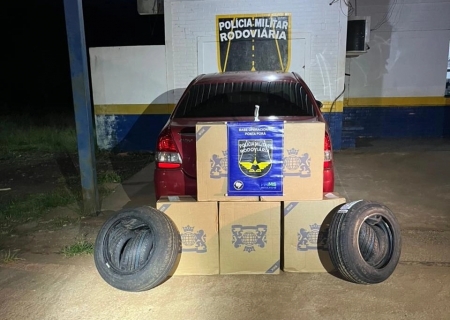 PMR apreende carga de cigarros contrabandeados e pneus irregulares na MS-164