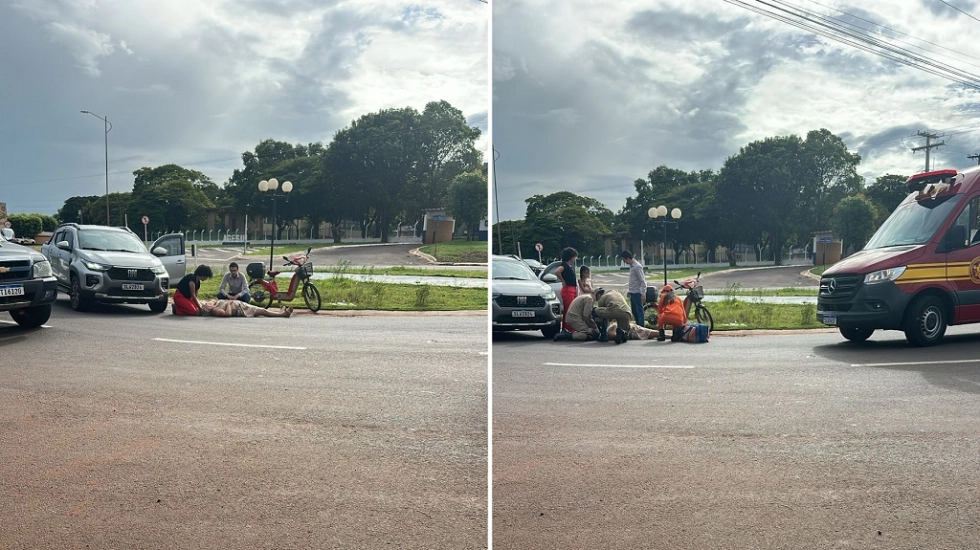 Colisão entre carro e bicicleta elétrica deixa mulher ferida em Nova Andradina