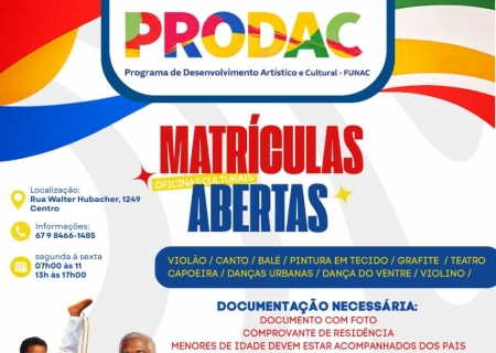 FUNAC abre inscrições para o PRODAC e amplia acesso à formação artística em Nova Andradina