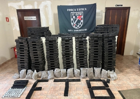 Droga apreendida pelo Tático em Nova Andradina pesou 615 quilos e foi avaliada em R$ 1,23 milhão