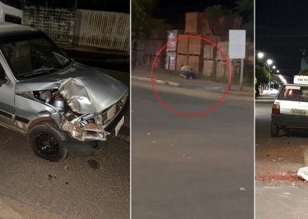 Em Nova Andradina, motorista bate carro em caçamba de entulho e foge do local antes da chegada da polícia