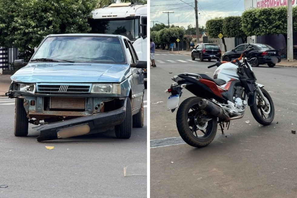 Motociclista fica ferido após colisão em cruzamento de Ivinhema