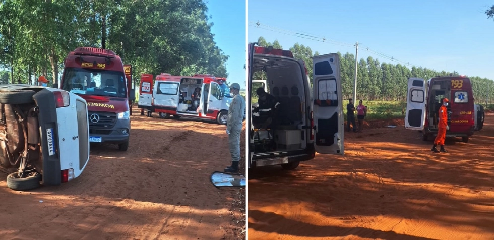 Dois jovens ficam feridos após carro capotar na MS-340