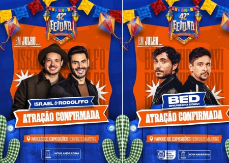 Prefeitura anuncia Israel e Rodolffo e Bruninho e Davi na 42ª Fejuna 2026