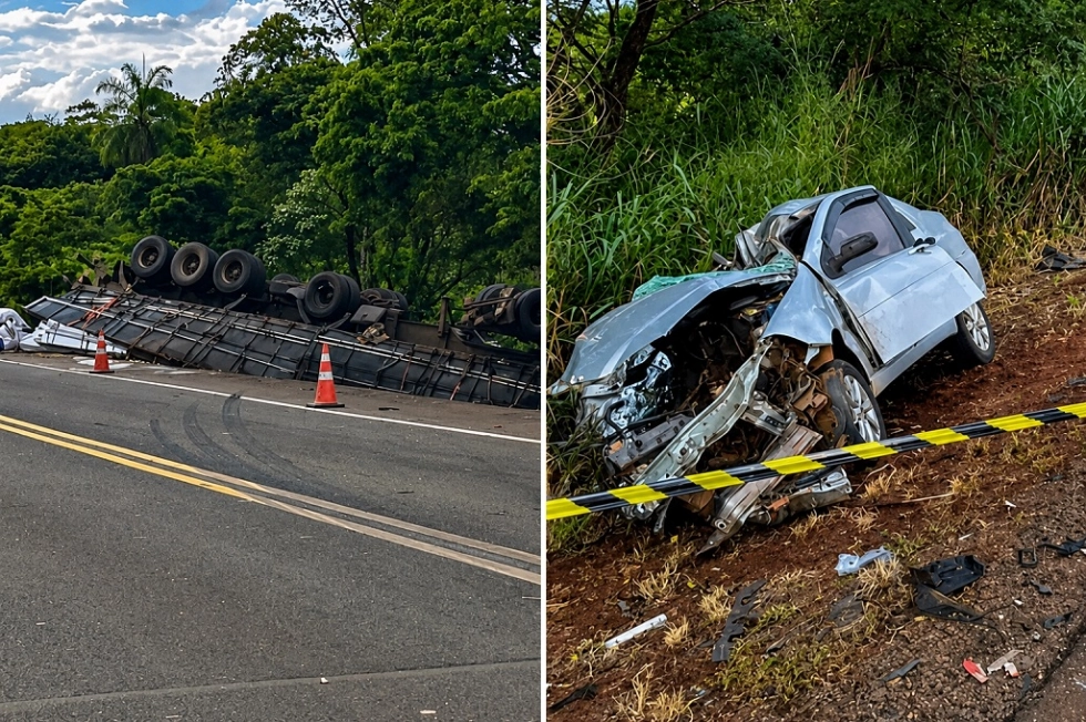 Homem morre em grave acidente entre carreta e carro na BR-163