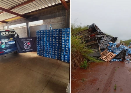 Força Tática recupera parte de carga de cerveja furtada após tombamento de caminhão em Batayporã