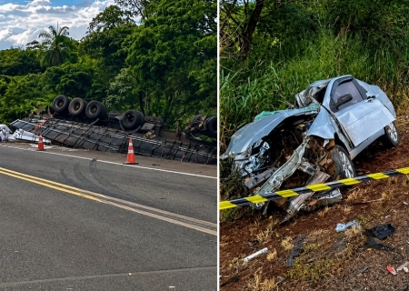 Homem morre em grave acidente entre carreta e carro na BR-163