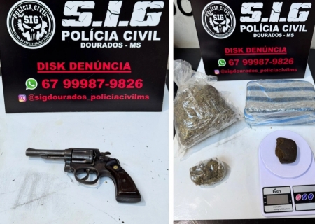 Polícia Civil prende dois suspeitos de homicídio e apreende drogas, arma e motoneta furtada em Dourados