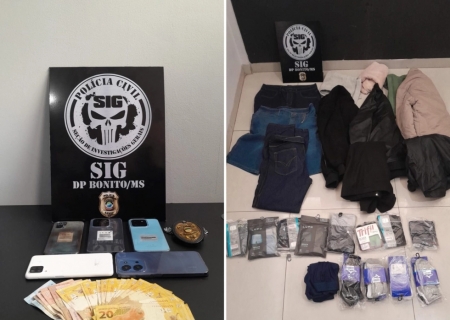 Polícia Civil recupera celulares, roupas e dinheiro furtados de loja em Bonito