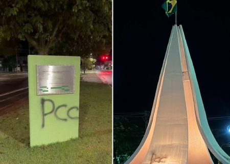 Jovem é preso após pichar monumento com referência a facção em Nova Andradina
