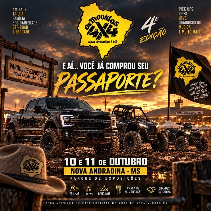 Os Movidos 4x4 terá shows, trilhas e ação solidária em Nova Andradina