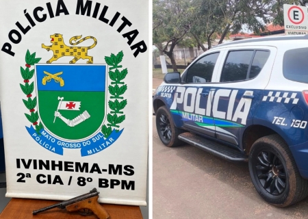 Homem é preso com pistola de pressão adaptada para calibre .22 após ameaça em Ivinhema