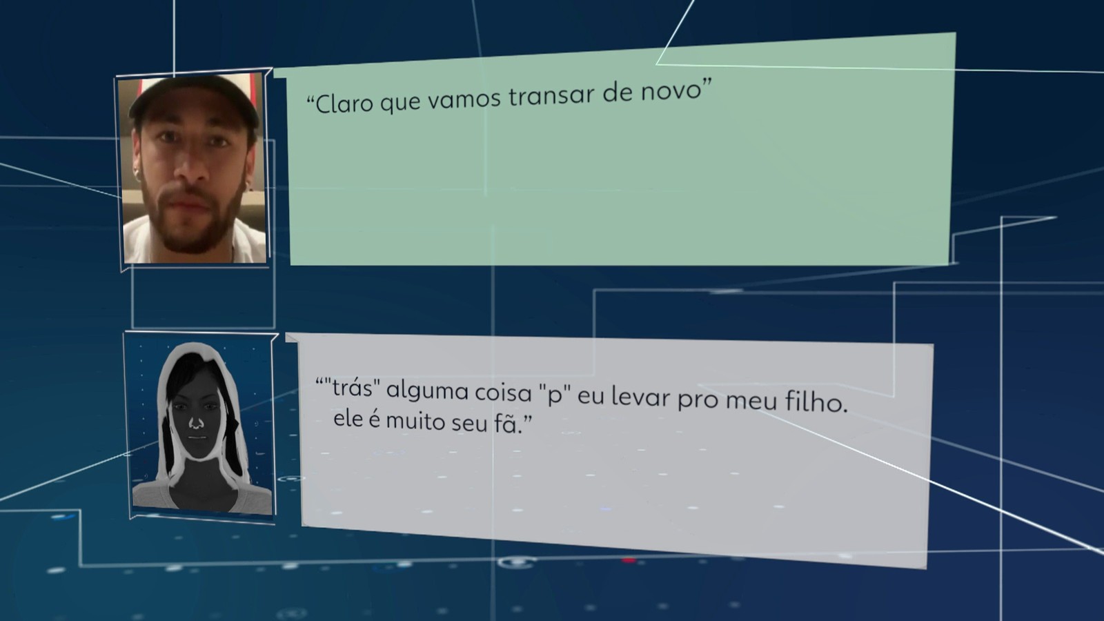 Troca de mensagens entre Neymar e a mulher - Foto: TV Globo/Reprodução