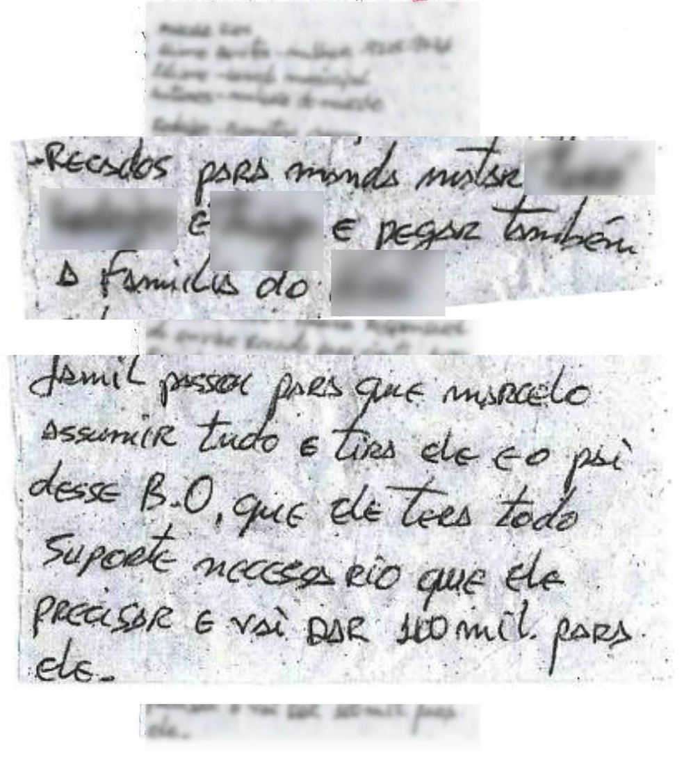 Trecho das supostas anota&ccedil;&otilde;es da mil&iacute;cia com plano para matar promotor e delegado em MS - Foto: Reprodu&ccedil;&atilde;o/G1 MS