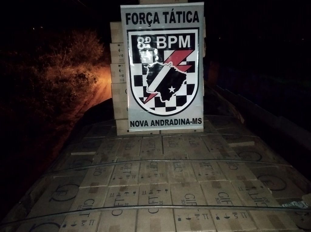 Carga de cigarros contrabandeados apreendida pela For&ccedil;a T&aacute;tica - Foto: Pol&iacute;cia Militar/Divulga&ccedil;&atilde;o